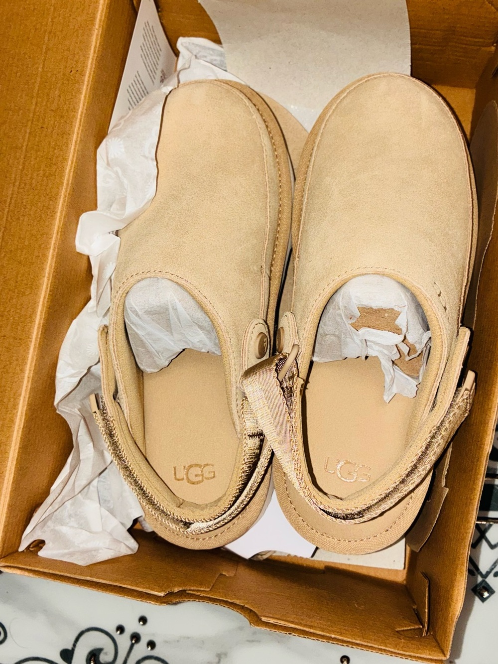 UGG Sand Suede Backstrap Clogs